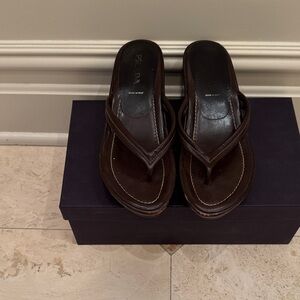 Prada Dark Brown Leather Thong Sandals